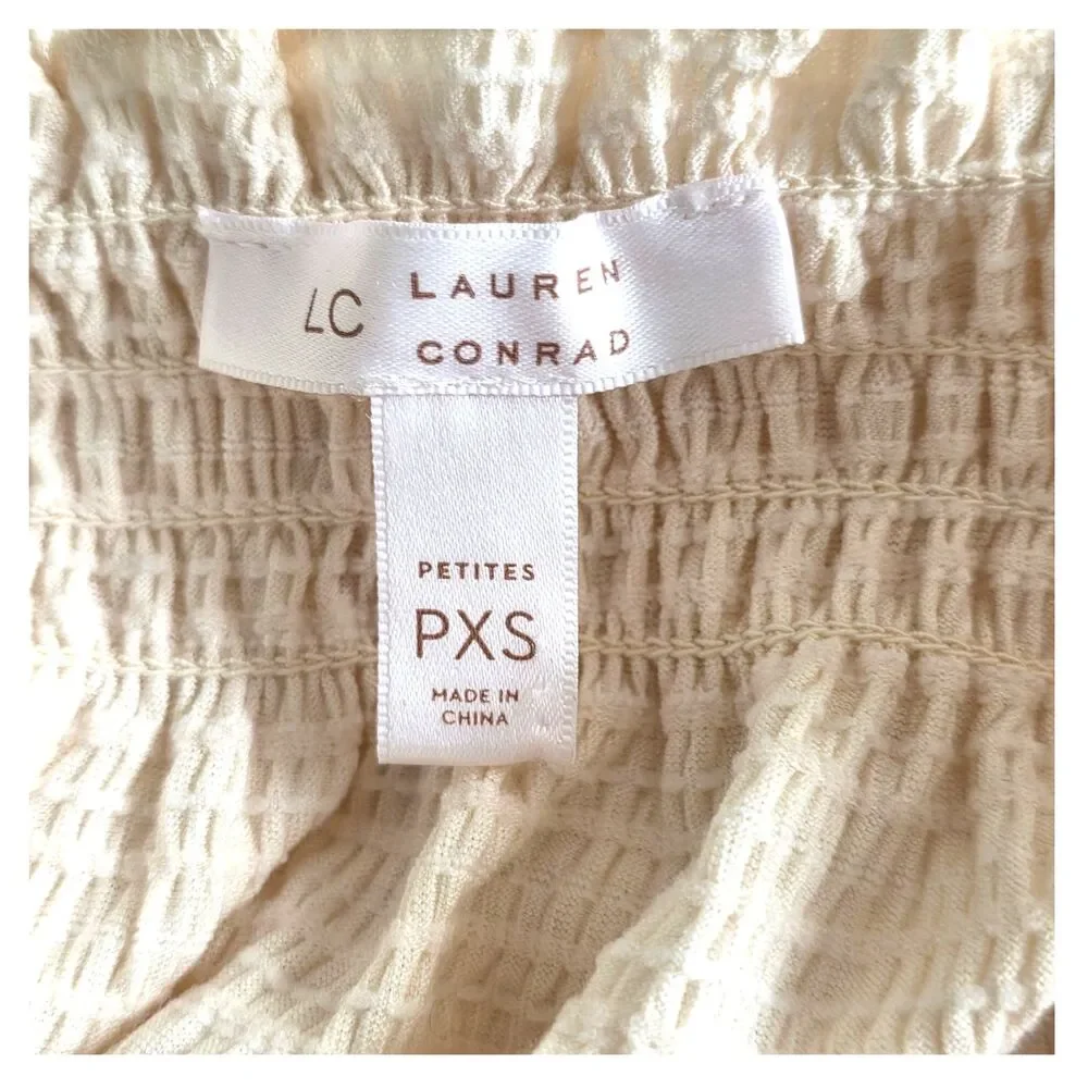 Lauren Conrad Cream Boho Smocked Ruffle Tank Top PXS Farmcore Prairie - Picture 4 of 6